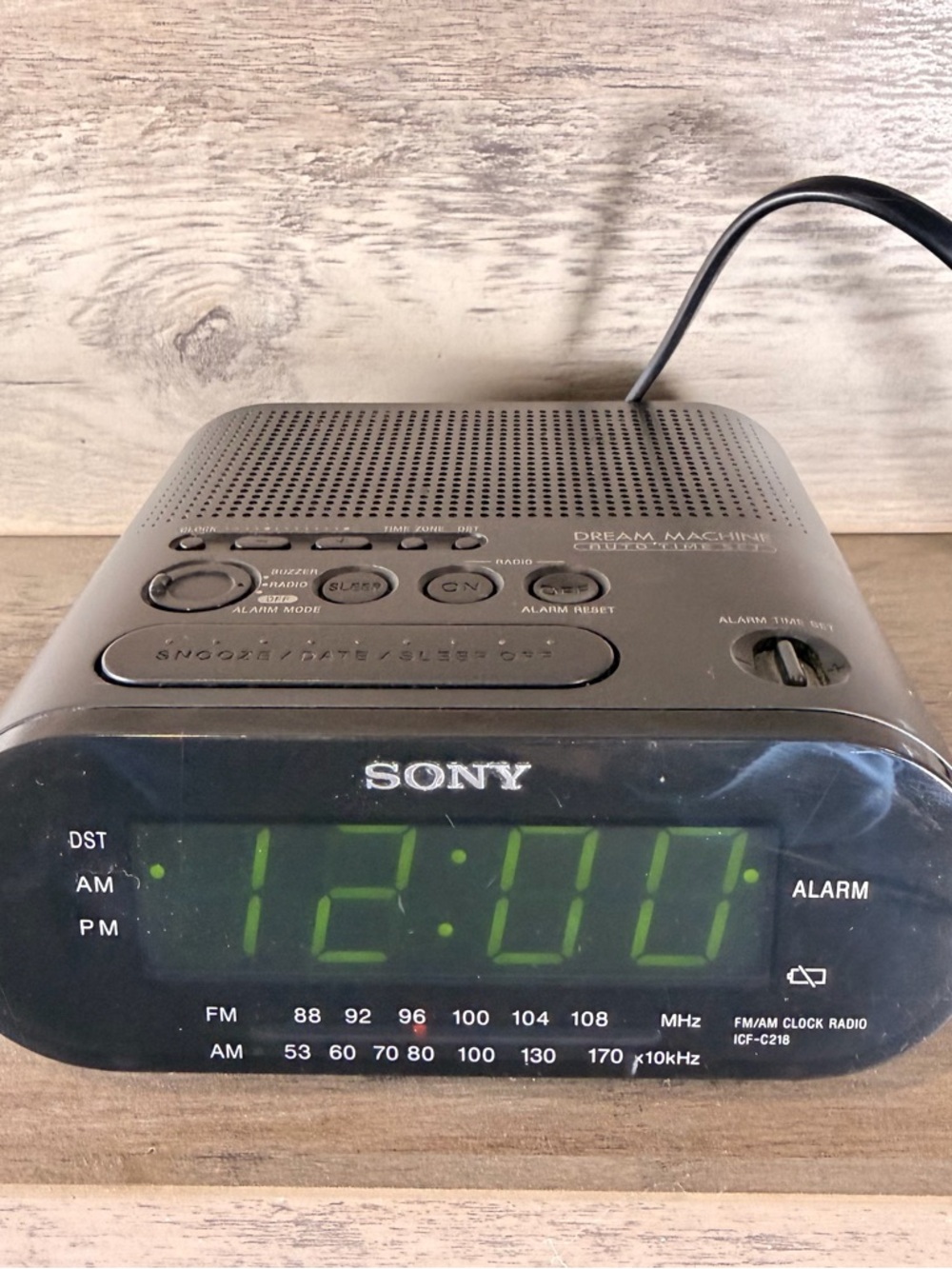 Sony Black AM/FM Clock Radio with Green LED Display